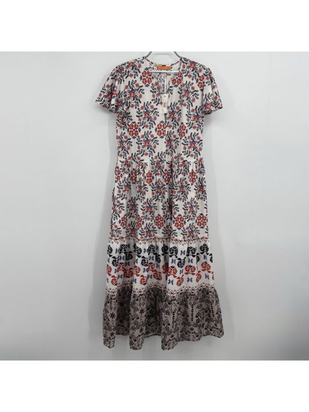 Oliphant Cotton Floral Paridiso Navy V-Neck Maxi Dress size M Medium NWT $298